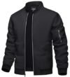 TACVASEN Chaqueta bomber para hombre, ligera, casual, primavera, otoño, cortavientos, con cremallera y bolsillo, #01 negro, Grande