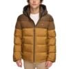 Tommy Hilfiger Chaqueta acolchada con capucha para hombre (Estándar y Big & Tall), Bloque de color marrón, Grande