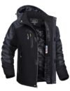 TACVASEN Chaqueta de invierno para hombre, chaqueta de forro polar resistente al agua, chaqueta de esquí de nieve, chaqueta táctica militar, abrigo parka con capucha, impermeable, Negro Gris, XXL