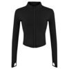 Lviefent – Chaqueta ligera con cremallera completa para mujer, ajustada, para correr, atletismo, yoga, ropa deportiva, con orificios para el pulgar, Negro, Mediana