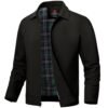 TBMPOY Chaquetas ligeras para hombre, cortavientos ligeros con cremallera completa, chaqueta de trabajo casual, chaqueta de golf, chaqueta de negocios para el otoño, con bolsillos, Negro, Grande