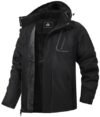 MAOYSSEN Abrigo de invierno de montaña para hombre, cálido forro polar, chaqueta de nieve impermeable con capucha, Negro –