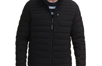 Calvin Klein Chaqueta ligera acolchada resistente al agua para hombre, negro elástico