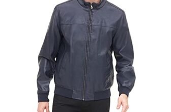 Tommy Hilfiger chaqueta de aviador sin relleno, piel sintética de cordero, para hombre, L, Marino