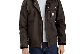 Carhartt Chaqueta utilitaria para hombre de ajuste relajado de lona encerada con forro de sherpa, Marrón oscuro, XL