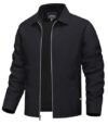 TACVASEN Chaqueta cortavientos ligera para hombre con cremallera completa y cuello plegable, abrigo casual ligero con bolsillos con cremallera, Negro, Grande