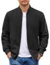 COOFANDY Chaqueta Bomber para Hombre Ligera Casual Cortavientos con Cremallera Abrigo de Moda Elegante Chaquetas de Otoño con Bolsillo, Negro, Grande