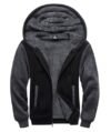 SCODI Sudaderas con capucha para hombre, forro polar pesado, cremallera completa, forro de sherpa grueso, chaqueta con capucha, Negro Gris, Grande