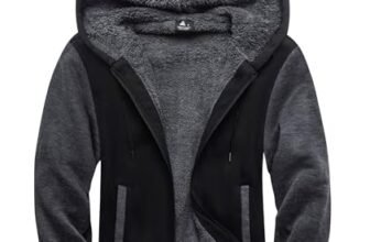 SCODI Sudaderas con capucha para hombre, forro polar pesado, cremallera completa, forro de sherpa grueso, chaqueta con capucha, Negro Gris, Grande