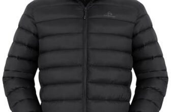 Pioneer Camp Chaqueta Acolchada Ligera y Empacable para Hombre Tipo Puffer, Abrigo Hinchado Aislado de Invierno, Repelente al Agua, Chaquetas Acolchadas Cálidas para Viajes, Negro, Grande