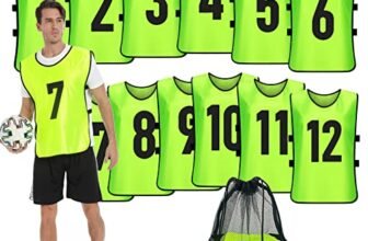 PULUOMASI Scrimmage – Chaleco de entrenamiento (12 unidades) para deportes de equipo, camisetas para adultos y jóvenes, baberos de fútbol, camisetas de práctica numeradas, Verde