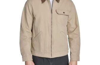 Levi’s Chaqueta de campo de algodón para hombre con cuello de pana, color marrón claro, talla L