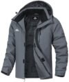 MAOYSSEN – Chaqueta de esquí para hombre, resistente al agua, abrigo cálido de invierno para la nieve, cortavientos con capucha para snowboard, apta para senderismo al aire libre, Gris-oscuro