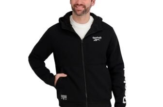Reebok Sudadera con capucha para hombre, con cremallera, con logotipo, negro, talla S