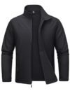 MAGCOMSEN – Chaqueta de Softshell para hombre con forro polar, ligera, impermeable, cortavientos, con cierre de cremallera, para invierno, táctica, de senderismo, Negro, Mediana