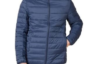 Amazon Essentials – Chaqueta para hombre, ligera, resistente al agua, con capucha, Azul Marino, L