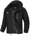 MAOYSSEN – Chaqueta de esquí para hombre, impermeable, de montaña, para invierno, chaqueta cálida para snowboard, cortavientos con capucha para nieve, ideal para senderismo, Negro