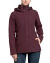 Outdoor Ventures Chaqueta de Softshell para Mujer con Capucha Removible, Cortavientos Aislado Impermeable con Forro de Fleece Cálido, Vino