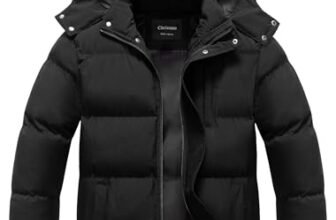 Chrisuno Abrigo de invierno para hombre, chaqueta acolchada impermeable y cálida, chaqueta de burbujas con capucha, Negro, M