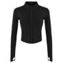 Lviefent – Chaqueta ligera con cremallera completa para mujer, ajustada, para correr, atletismo, yoga, ropa deportiva, con orificios para el pulgar, Negro, Mediana