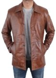 STOREJEES Abrigo clásico de cuero de invierno para hombre de coche 3/4 de longitud, chaqueta larga de piel de cordero real con botones, 3X-Grande