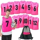 PULUOMASI Paquete de 12 chalecos de entrenamiento de Team Pinnies Scrimmage para hombres, centavos para deportes, camisetas de fútbol para adultos y jóvenes, Rosado