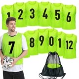 PULUOMASI Paquete de 12 chalecos de entrenamiento de Team Pinnies Scrimmage para hombres, centavos para deportes, camisetas de fútbol para adultos y jóvenes, Verde