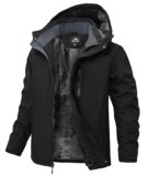 Buyboxs Chaqueta de nieve de invierno para hombre, impermeable, para esquí, snowboard, lluvia, abrigo, con capucha aislada, forro polar, Negro, Grande