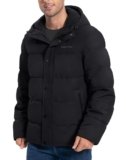 Pioneer Camp Abrigo de invierno para hombre, chaqueta puffer de invierno cálida, impermeable, engrosada, aislante, resistente al viento, con capucha, abrigo acolchado de plumón, Negro-1, Grande