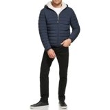 Calvin Klein Chaqueta de plumón ligera y empacable para hombre con babero de forro polar y capucha desmontable, XL
