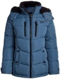 Reebok Chaqueta Acolchada para Mujer – Abrigo Acolchado Pesado con Capucha de Ribete de Piel Sintética – Chaquetas de Invierno de Plumón para Exteriores para Mujer, Azul polvoriento, Mediana