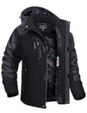 TACVASEN Chaqueta de invierno para hombre, chaqueta de forro polar resistente al agua, chaqueta de esquí de nieve, chaqueta táctica militar, abrigo parka con capucha, impermeable, Negro Gris, XXL