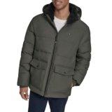 Tommy Hilfiger Acolchado con capucha para hombre con bolsillos de parche, Verde -Oliva, Mediana