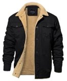 EKLENTSON Chaqueta de invierno para hombre, gruesa y térmica, de algodón, con forro polar cálido, abrigo de camionero con solapa, chaquetas cargo de trabajo para hombre, Negro, Mediana