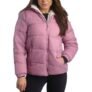 Reebok – Chaqueta acolchada tipo plumón para mujer, parka de invierno con forro de piel sintética, chaqueta de esquí para mujer, Rosa (Orchid Pink), Mediana