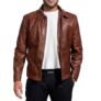 Chaqueta de cuero para hombre – Chaqueta de cuero de piel de cordero real estilo clásico vintage para hombre, chaqueta de cuero marrón para hombre, Marrón, Grande