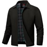 TBMPOY Chaquetas ligeras para hombre, cortavientos ligeros con cremallera completa, chaqueta de trabajo casual, chaqueta de golf, chaqueta de negocios para el otoño, con bolsillos, Negro, Grande
