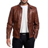 Chaqueta de cuero para hombre – Chaqueta de cuero de piel de cordero real estilo clásico vintage para hombre, chaqueta de cuero marrón para hombre, Marrón, Mediana