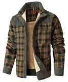 HYPESTFIT – Chaqueta de franela con forro de sherpa y pana a cuadros para hombre, tipo camisa, Grande