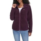 Tommy Hilfiger chaqueta con capucha de mujer con cremallera Sherpa de pelo esponjoso, Berenjena, Grande