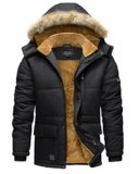 TACVASEN – Chaqueta de invierno para hombre con capucha, impermeable al agua, a prueba de viento, abrigo grueso tipo parka, Negro, Mediana