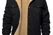 EKLENTSON Chaqueta de invierno para hombre, gruesa y térmica, de algodón, con forro polar cálido, abrigo de camionero con solapa, chaquetas cargo de trabajo para hombre, Negro, Mediana
