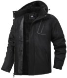 MAOYSSEN Abrigo de invierno de montaña para hombre, cálido forro polar, chaqueta de nieve impermeable con capucha, Negro –