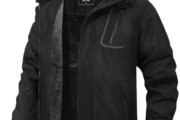 MAOYSSEN Abrigo de invierno de montaña para hombre, cálido forro polar, chaqueta de nieve impermeable con capucha, Negro –