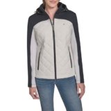 Tommy Hilfiger Chaqueta deportiva acolchada para mujer, color blanco brillante multicolor, talla L