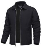 TACVASEN Chaqueta cortavientos ligera para hombre con cremallera completa y cuello plegable, abrigo casual ligero con bolsillos con cremallera, Negro, Grande