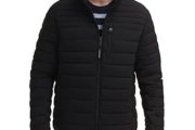 Calvin Klein Chaqueta ligera acolchada resistente al agua para hombre, negro elástico