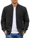 COOFANDY Chaqueta Bomber para Hombre Ligera Casual Cortavientos con Cremallera Abrigo de Moda Elegante Chaquetas de Otoño con Bolsillo, Negro, Grande