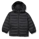 Amazon Essentials Chaqueta acolchada empacable con capucha, ligera y resistente al agua, para niños, color negro, talla pequeña