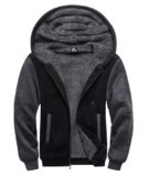 SCODI Sudaderas con capucha para hombre, forro polar pesado, cremallera completa, forro de sherpa grueso, chaqueta con capucha, Negro Gris